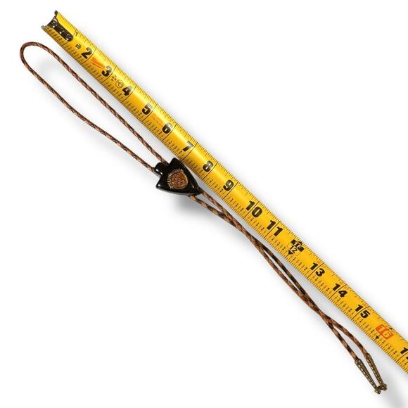 VTG Alamo Bolo Tie Mens Black Resin Brass Leather Tri-Color Chord Western Cowboy - Picture 7 of 7